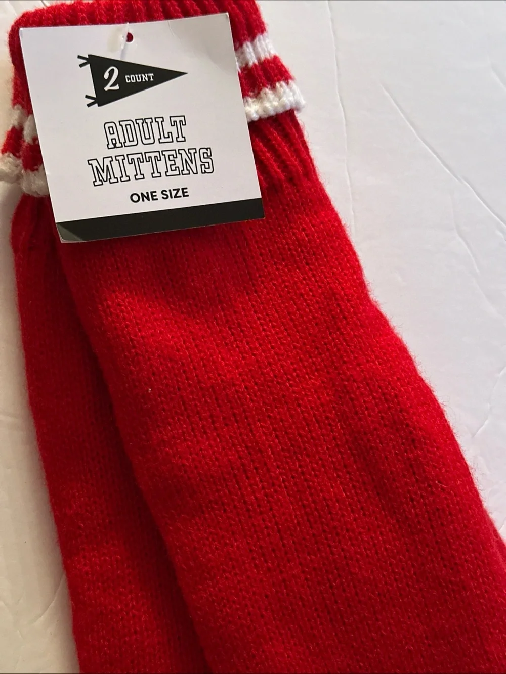 Women’s 2-Pack Knit Mittens Black & Red White Stripes Bundle New
